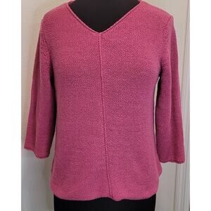 Eileen Fisher Pink Chunky Knit V-Neck Sweater Large Cozy Minimalist Sweater